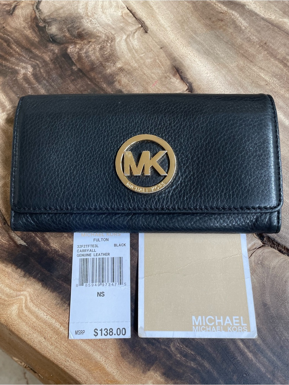 Micheal Kors black long leather wallet gold HW
